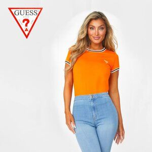 GUESS® Freddie Ringer Crewneck T-Shirt in Chrome Yellow